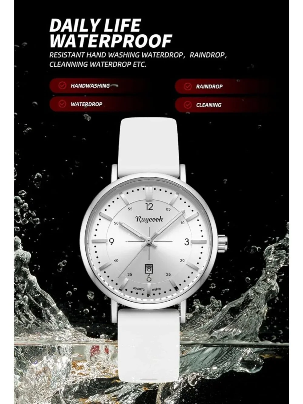 Women's White Analog Quartz Silicone Band Calendar Date Display Wrist Watch